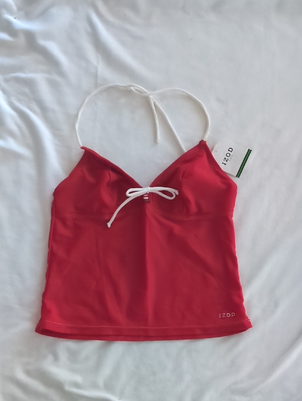 NWT Red Halter Swim Tank with White Tie - Izod